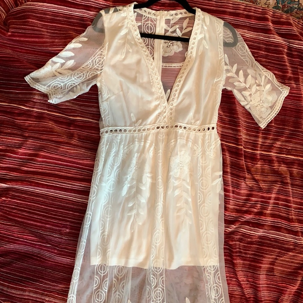 White Lace Floral Maxi Dress